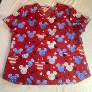 Disney Red and Blue Mickey Mouse Scrub Top